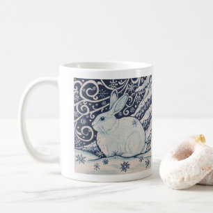Taza De Café Nieve de bosque de invierno pintada de conejo azul