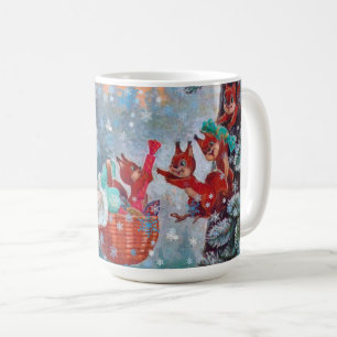 Taza De Café Nieve Navidad Niña Linda con Ardillas 