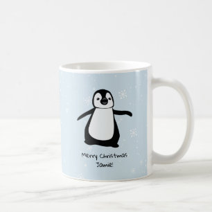 Taza De Café Nieve personalizada de Navidades pingüinos