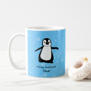 Taza De Café Nieve personalizada de Navidades pingüinos