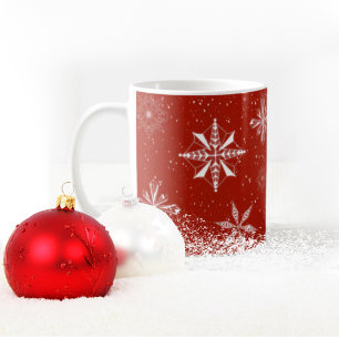 Taza De Café Nieve sobre lienzo rojo