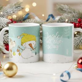 Taza De Café Nieve y perro en la escena invernal de navidades