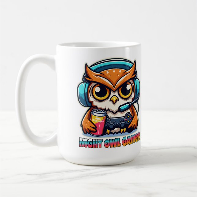 Taza De Café Night Owl Gamer Mascot Fun Gaming Illustration (Izquierda)