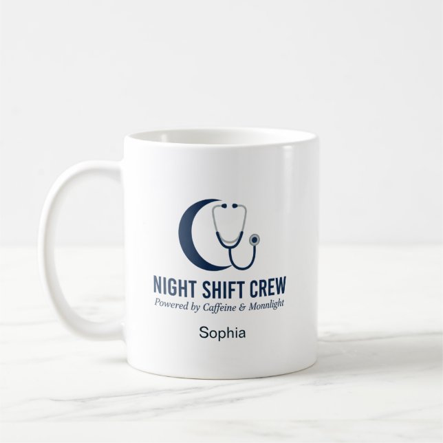 Taza De Café Night Shift Crew Nurse Stethoscope Moon Custom (Izquierda)
