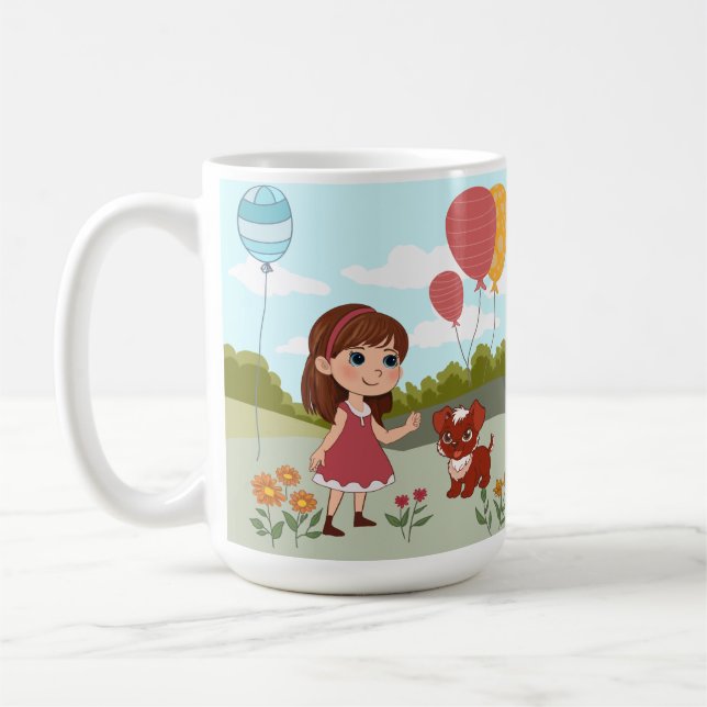 Taza De Café Niña Adorable con Perro y Globos  (Izquierda)