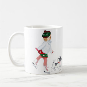 Taza De Café Niña adorable patinando en hielo y perro