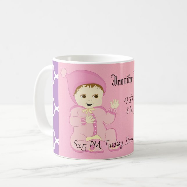 Taza De Café Niña bebé en rosa con flores (Anverso izquierdo)