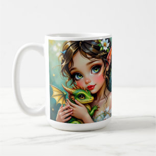 Taza De Café Niña bonita de temática hada y dragón 