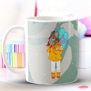 Taza De Café Niña con Paraguas en el Viento Dibujando Remolino