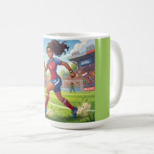Taza De Café Niña de dibujos animados linda jugando fútbol