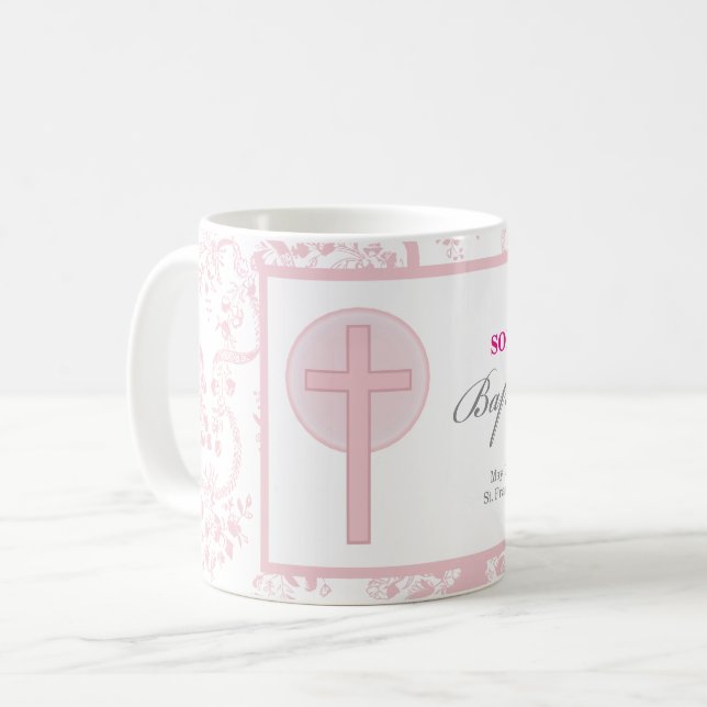 Taza De Café Niña de encaje rosa Bautizo (Anverso izquierdo)
