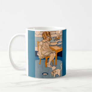Taza De Café Niña de los años 20 y gatito blanco