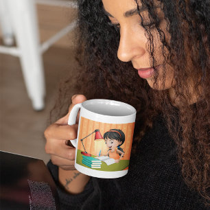 Taza De Café Niña estudiando en escritorio haciendo tareas