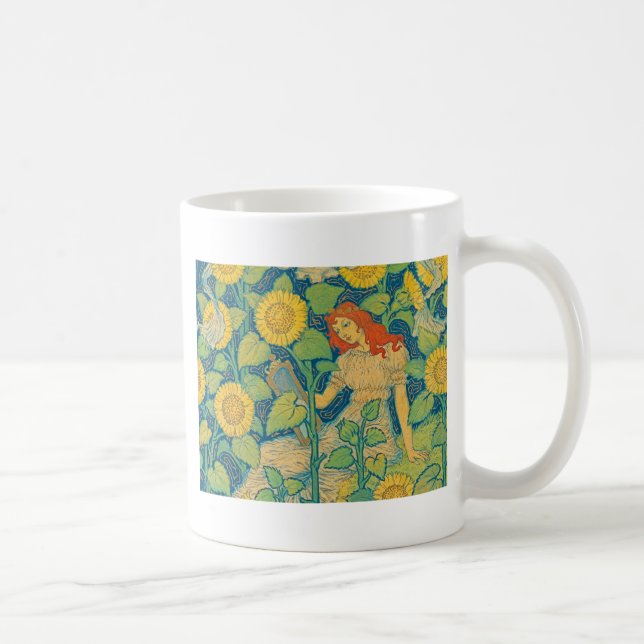 Taza De Café Niña flor en jardín de girasol (Derecha)