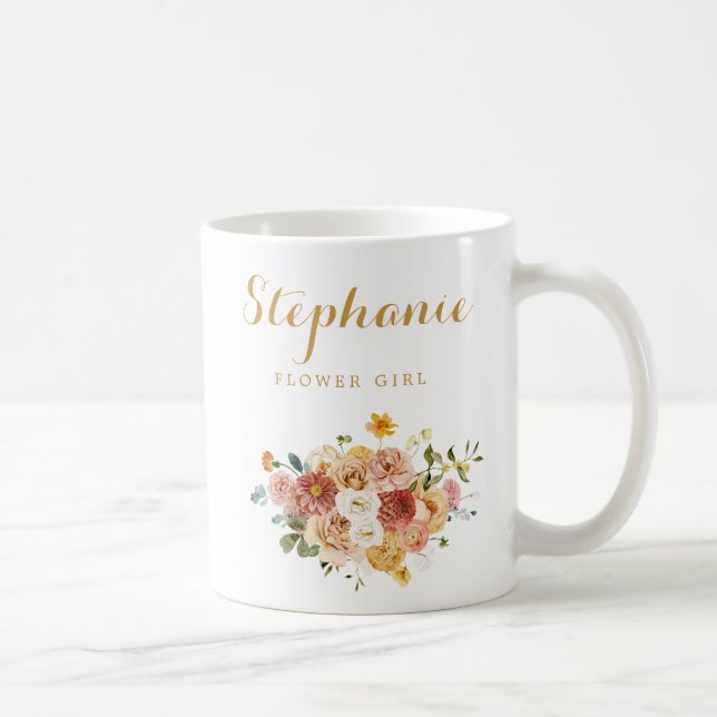 Taza De Café Niña Flor Floral de oro rosa personalizada (Derecha)