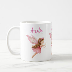 Taza De Café Niña Hada Encantadora con un Vestido Rosa Capricho