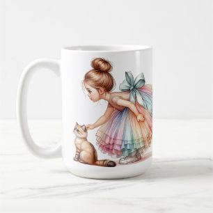 TAZA DE CAFÉ NIÑA PEQUEÑA ADORABLE CON SU MASCOTA CAT