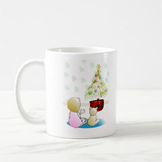 Taza De Café Niña pequeña en la noche de Navidades de peatones