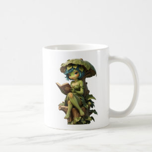 Taza De Café Niña Rana Linda Leyendo Libro Bajo Hoja