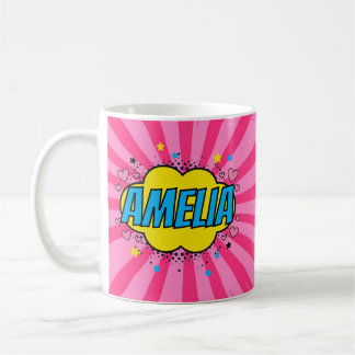 Taza De Café Niña Rosa Personalizada con Estilo de Cómic Colori
