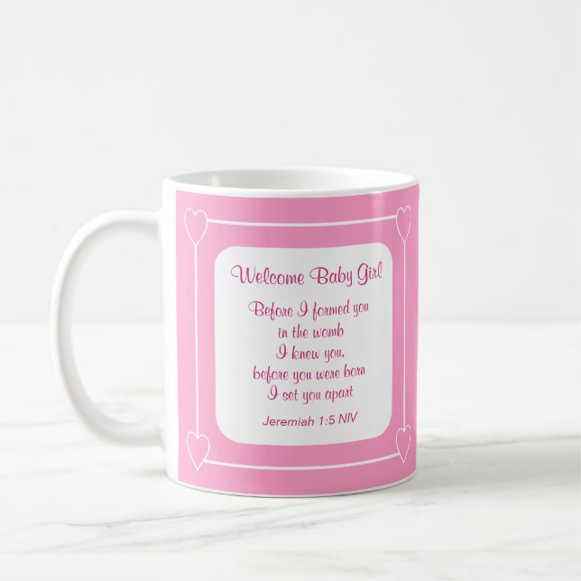 Taza De Café Niña rosa y blanca ducha Biblia Fiesta Verse (Izquierda)