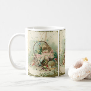 Taza De Café Niña Victoriana Vintage, Cesta de Frutas de Primav
