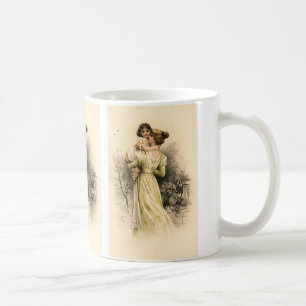 Taza De Café Niña victoriana vintage madre hijo niña pequeña