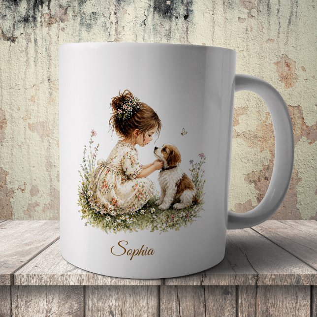 Taza De Café Niña y Cachorro (Subido por el creador)