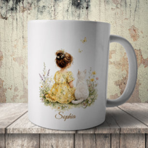 Taza De Café Niña y gato blanco