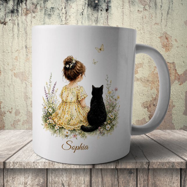 Taza De Café Niña y gato negro (Subido por el creador)