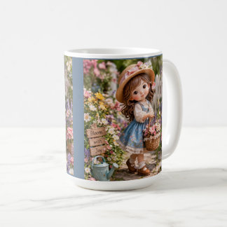 Taza De Café Niña y su jardín de flores