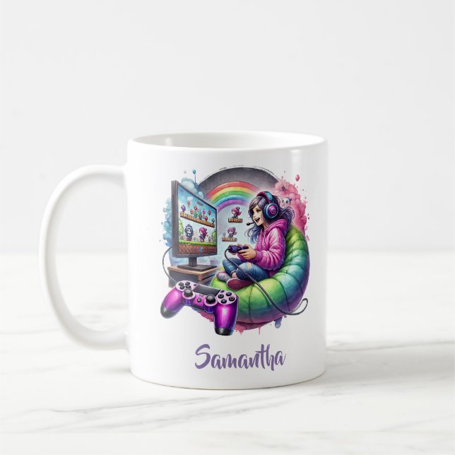 Taza De Café Niñita linda jugando videojuego (Izquierda)