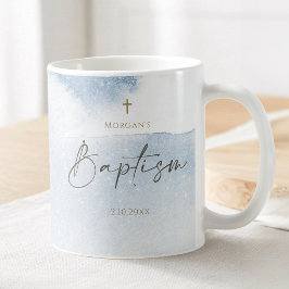 Taza De Café Niño Bautizo Acuarela Azul