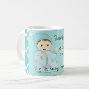 Taza De Café Niño bebé en azul con flores