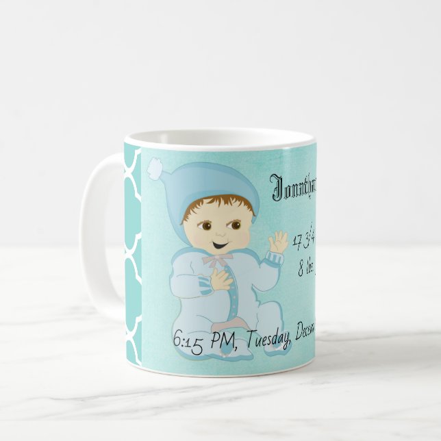 Taza De Café Niño bebé en azul con flores (Anverso izquierdo)