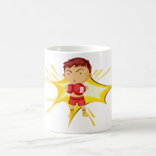 Taza De Café Niño Boxeador con Guantes Rojos y Shorts