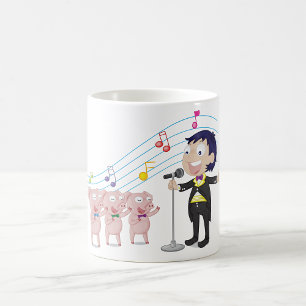 Taza De Café Niño cantando con tres cerdos coros