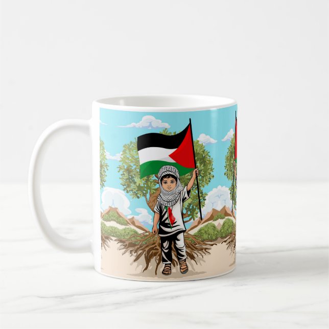 Taza De Café Niño con bandera palestina de Keffiyeh (Izquierda)