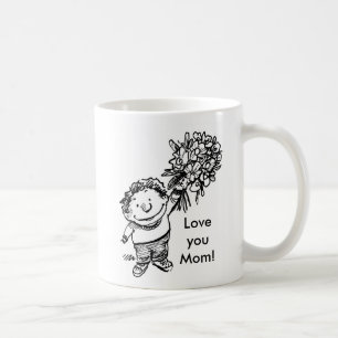 Taza De Café niño con flores, niño con flores, te quiero...