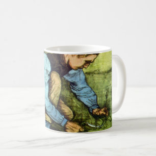 Taza De Café Niño cortando hierba con esquila por Vincent van G