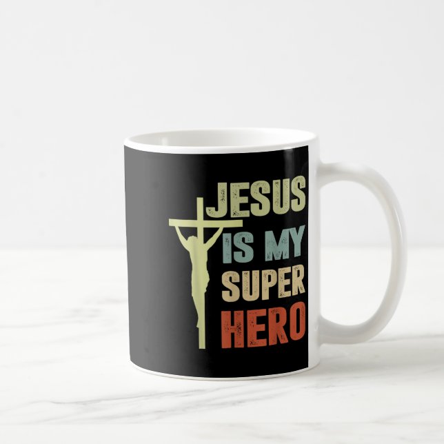 Taza De Café Niño Jesús es mi superhéroe Dios Cristiano Hijo Br (Derecha)