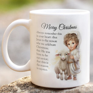 Taza De Café Niño Jesús Y Ilustracion De Cordero
