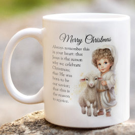 Taza De Café Niño Jesús Y Ilustracion De Cordero