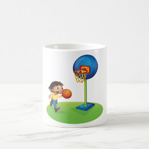 Taza De Café Niño jugando baloncesto con aro Deportes divertido