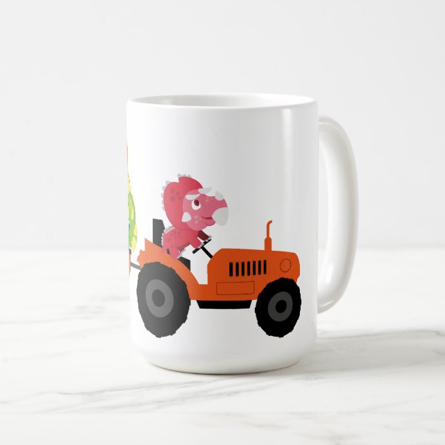 Taza De Café Niño tractor de dinosaurio lindo de vuelta a la es (Anverso derecho)