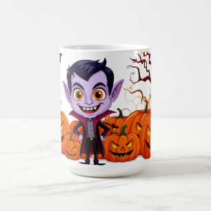 Taza De Café Niño vampiro de dibujos animados celebrando Hallow