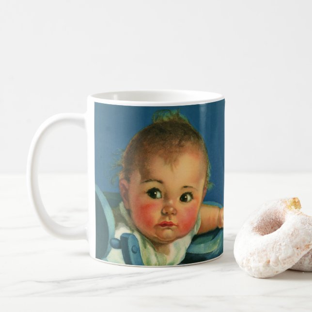 Taza De Café Niño ventilado, niño pequeño o Chica en trona (Con donut)