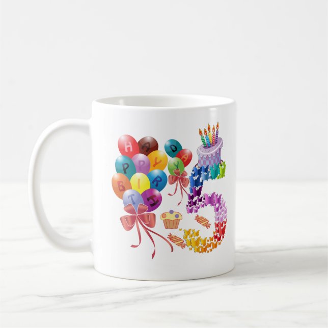 Taza De Café Niños 5 cumpleaños 5 años, feliz cumpleaños (Izquierda)