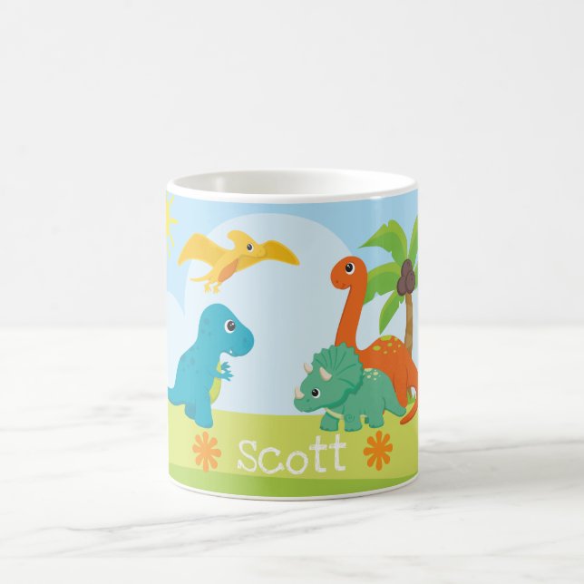 Taza De Café Niños adorables amigos de dinosaurios (Centro)