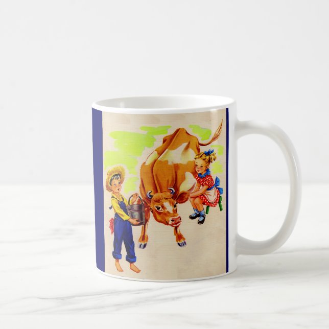 Taza De Café niños adorables con una vaca adorable (Derecha)